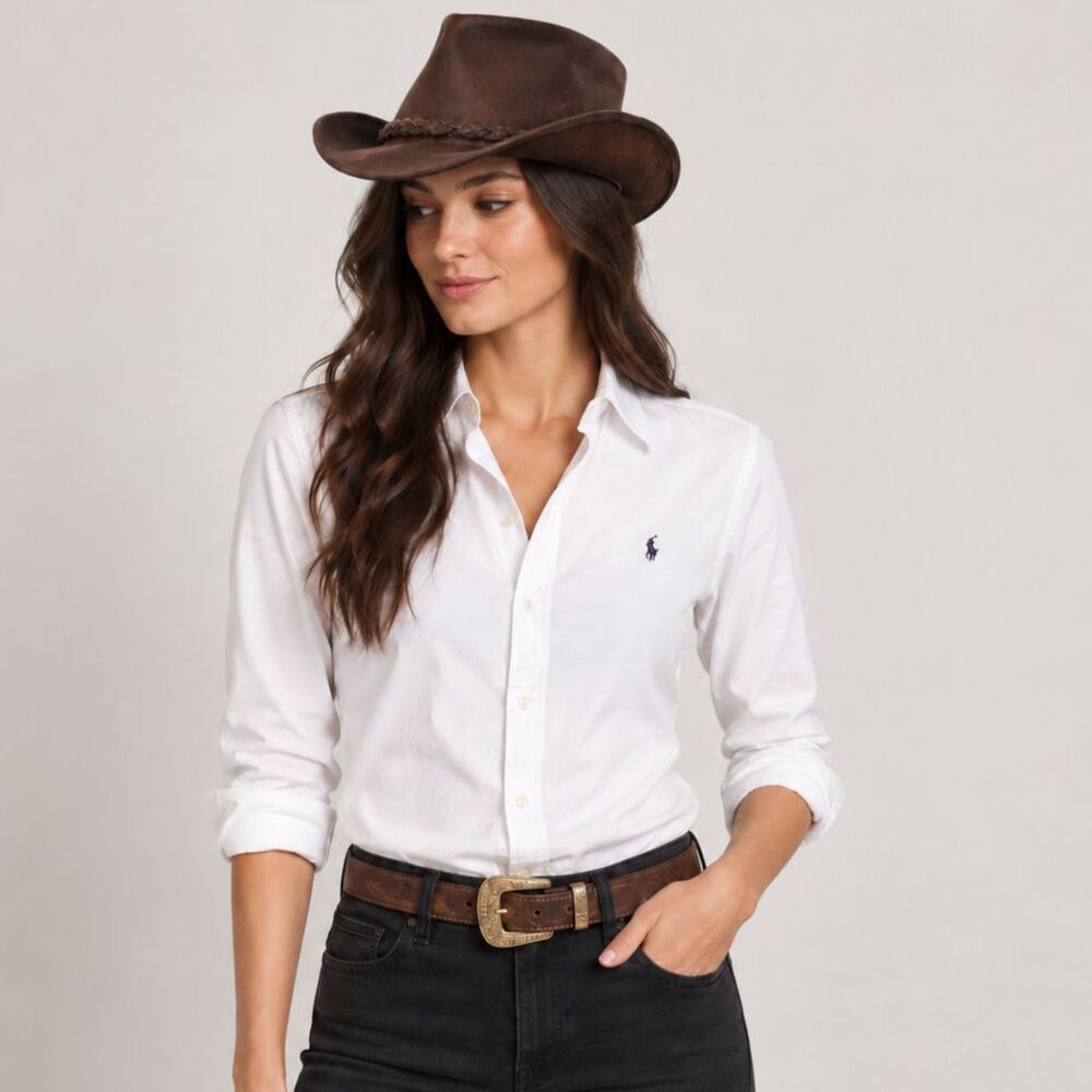 Vintage Brown Leather Western Cowboy Hat Small Braided Band
